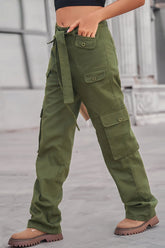 Pantalones multibolsillos de mezclilla lavada y resistentes